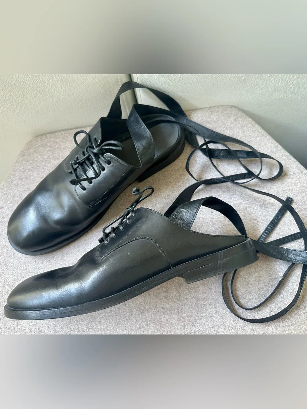 MARSELL rare limited edition black leather oxford/derby mules with ankle ties